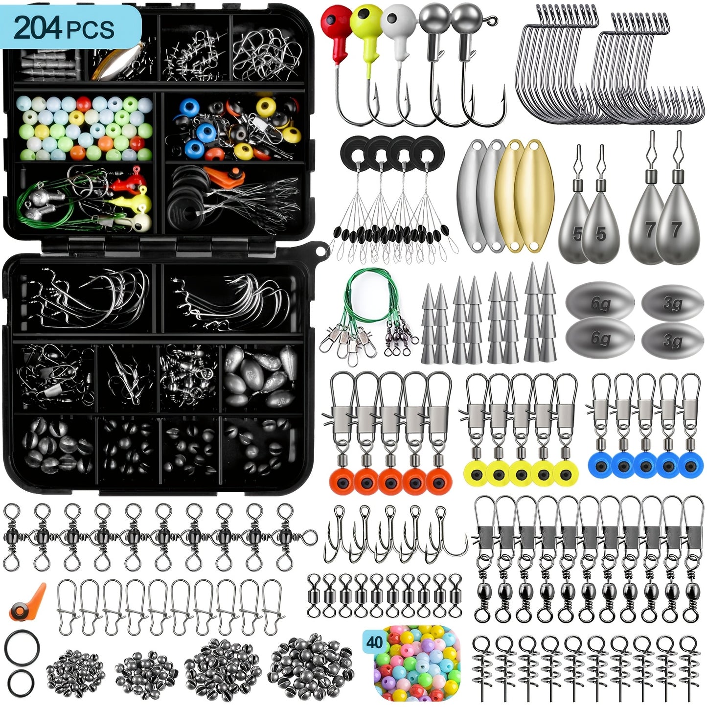 Fishing Tackle Kit 132-405 Piece Fishing Accessories Set with Hooks Weights Sinkers Spinner Blades Tackle Box for Bass Trout Bluegill Crappie Freshwater