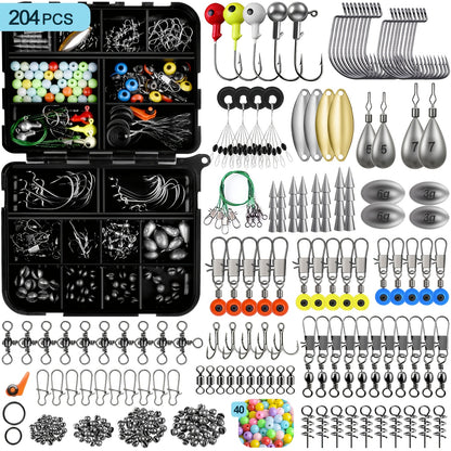 Fishing Tackle Kit 132-405 Piece Fishing Accessories Set with Hooks Weights Sinkers Spinner Blades Tackle Box for Bass Trout Bluegill Crappie Freshwater