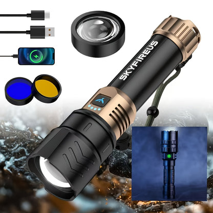 High Lumen LED Flashlight Zoomable 4 Modes Rechargeable Cycling Light for Camping Outdoor Household Use