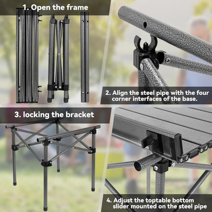 Lightweight Collapsible Camping Table with Carry Bag – Portable Folding Outdoor Table, Sturdy Aluminum Legs & Large Flat Surface for Picnic, BBQ, Beach, Hiking & Tailgating, Available in L & XL