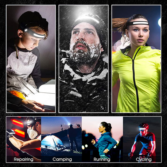 Rechargeable LED Headlamp 230° Wide Beam Motion Sensor IPX4