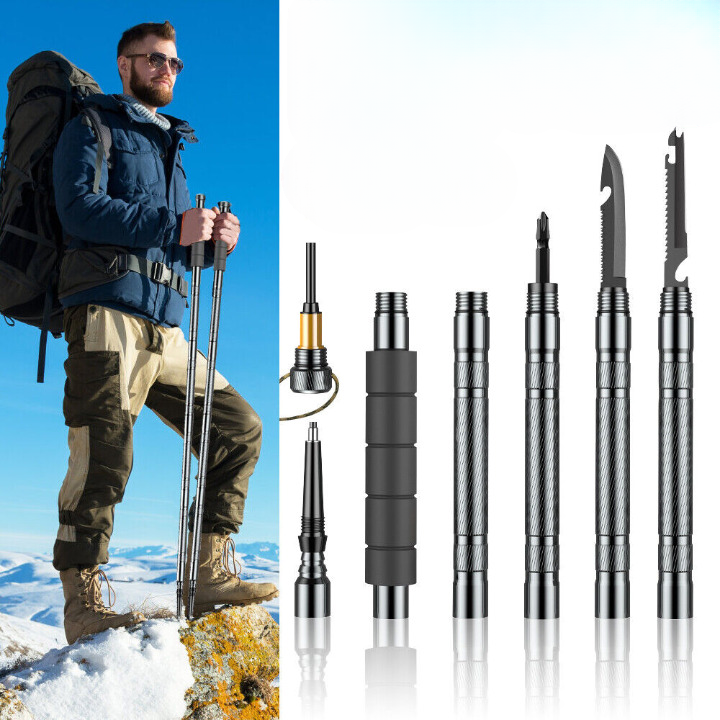Tactical Trekking Pole with 7-in-1 Survival Kit | Collapsible Hiking Stick