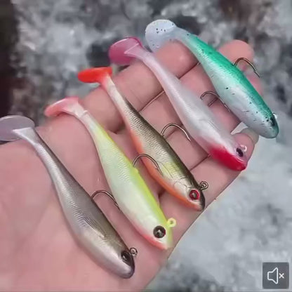 Paddle Tail Soft Bait 6pcs Pre-Rigged Jig Head Lure for Sea Bass Trout Fishing – Saltwater & Freshwater Swimbait Sinking Soft Plastic Fishing Lure Set