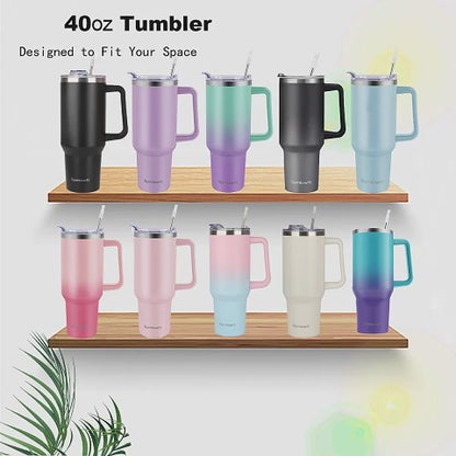40oz Tumbler with Handle and Straw – Insulated Stainless Steel Water Bottle, Leak-Proof Lid, Cup Holder Friendly, 34H Cold / 8H Hot, Carrier Bag Included, Gift for Women & Men, 5 Colors (Sports, Gym, Travel)
