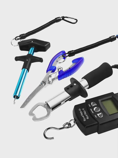 Fishing Tool Set 6pcs – Pliers, Fish Lip Gripper, Scale, Hook Remover, Saltwater & Freshwater Tackle Accessories Kit for Anglers, Durable Polycarbonate Multi-Function Fishing Gear Gift Set