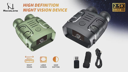 Digital Night Vision Binoculars 2.5K HD – 10X Zoom, 800M Range, 2.4" Screen with Photo & Video Recording | USB Rechargeable Night Vision Goggles for Hunting, Fishing, Camping & Boating