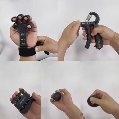 Grip Strengthener Set 5pcs - Adjustable Hand Grip Trainer with Counting, Finger Exerciser, Finger Stretcher, Forearm Workout Ring & Hand Exercise Ball for Rock Climbing, Tennis, Guitar, Rehab
