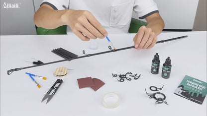 Fishing Rod Repair Kit with Top Rings Guides AB Epoxy Glue Winding Line Textured Paper Complete Rod Break Fix Set Iron Rod Guides Replacement Supplies FRT-02