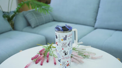 Cat Tumbler 40oz with Lid & Straw – 304 Stainless Steel Insulated Cat Lover Gift Cup for Women, Girls & Adults, Ideal for Outdoor Sports, Camping & Daily Use