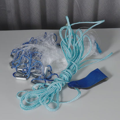 Throw Cast Net 8FT 10FT Transparent Thread Nylon Mesh 3/8in, Galvanized Zinc Sinkers 26ft PE Braid Hand Line No-Ring Design for Shrimp Bait Trapping Pond River Saltwater Fishing