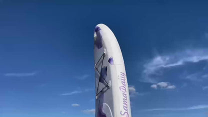 Floral Inflatable SUP Board 10.6ft x 32'' Purple Flower Pattern EVA Non-Slip Deck with Hand Pump Waterproof Bag Removable Fin Leash for All Skill Levels