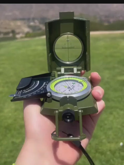 Survival Compass with Inclinometer & Carrying Bag – Sighting Compass for Camping, Hiking, Hunting, Geology & Navigation Activities (Green & Black)
