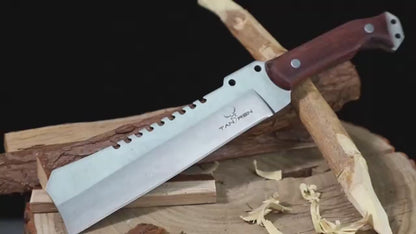 Survival Machete Fixed Blade Knife 7.2" – 4Cr13 High Carbon Steel, Full Tang, Ergonomic Wooden Handle, Leather Sheath for Camping, Bushcraft & Outdoor Survival