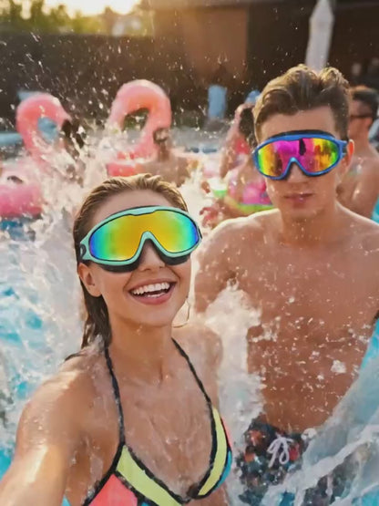 2 Pack HD Anti-Fog Swim Goggles – Leak-Proof Wide Vision, UV Protection Mirrored Lens, Comfortable Fit for Men Women Adults, with Earplugs Nose Clip Case & Waterproof Bag