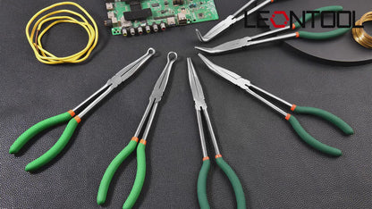 Long Nose Fishing Pliers 11 Inch 45-Degree Angle Bent Tip – O-Ring Hook Remover Needle Nose Pliers for Saltwater Freshwater Fishing, Non-Slip Handle, Lightweight Angler Tool, Orange & Green