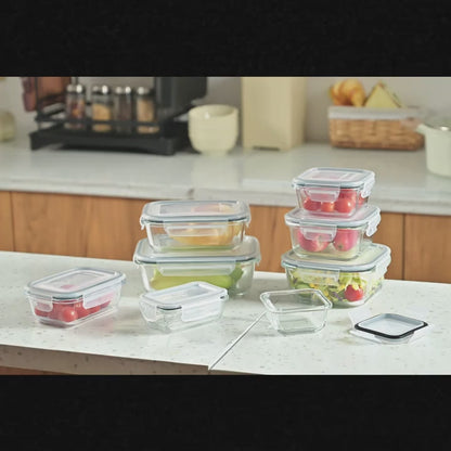 Glass Food Storage Containers 16pcs Airtight Set with Lids – Microwave & Oven Safe, BPA-Free, Leak-Proof Meal Prep Containers for Salads, Fruits, Vegetables & Sandwiches, Outdoor Picnic Lunch Box, Includes Cleaning Pads (Standard & Large Size)