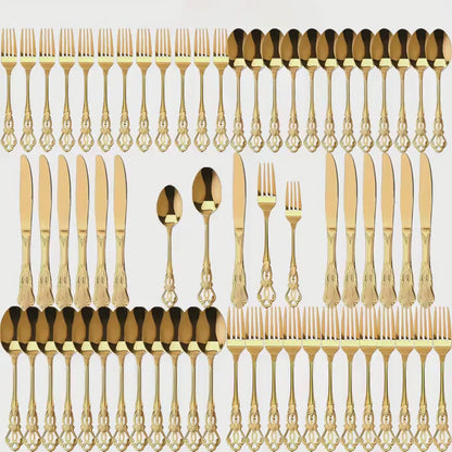 Stainless Steel Flatware Set – Vintage Royal Golden & Silver Silverware Set for 6, Rust-Resistant Dishwasher Safe Cutlery with Forks, Spoons & Knives – Available in 30 / 48 / 60 / 84 Piece Sets