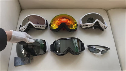 OTG Ski Goggles Double Layer Lens VLT12% – Over-the-Glasses Snow Goggles for Men, Women & Teens, Anti-Fog UV Protection for Alpine Skiing, Snowboarding, Skating & Snowmobile, Black/Silver