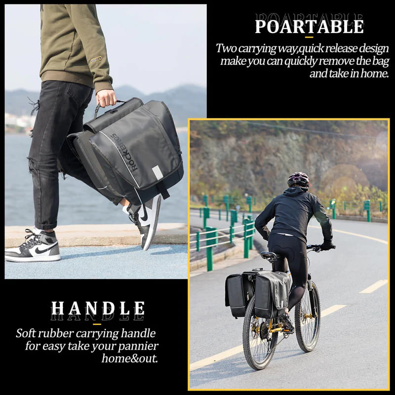 Dual-side bicycle panniers with 30L combined capacity