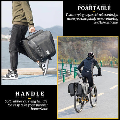 Dual-side bicycle panniers with 30L combined capacity