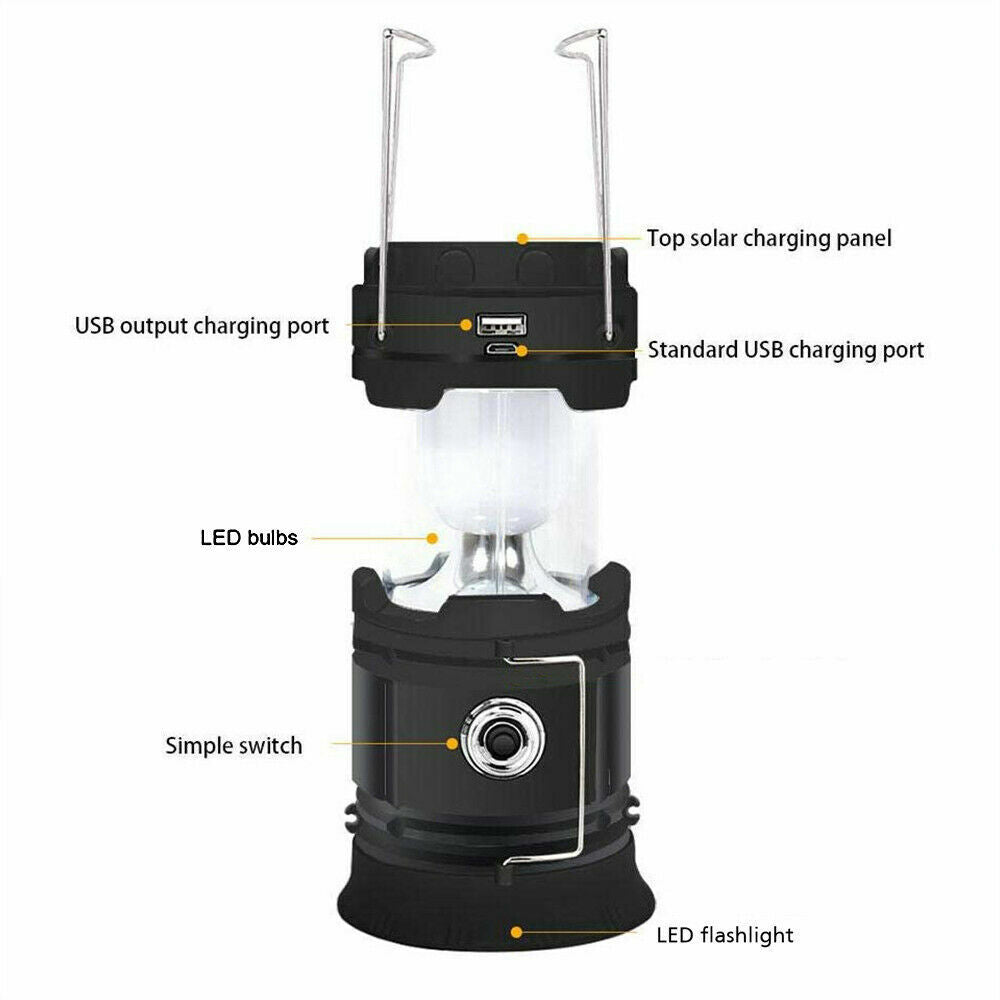 Rechargeable LED Camping Lantern – Solar USB, 3 Modes, 500LM