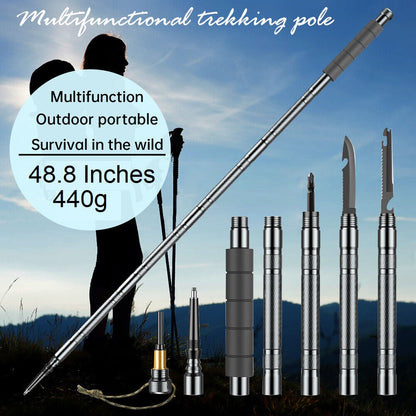 Tactical Trekking Pole with 7-in-1 Survival Kit | Collapsible Hiking Stick
