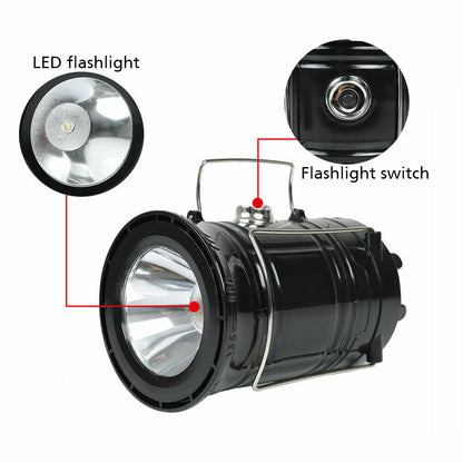 Rechargeable LED Camping Lantern – Solar USB, 3 Modes, 500LM