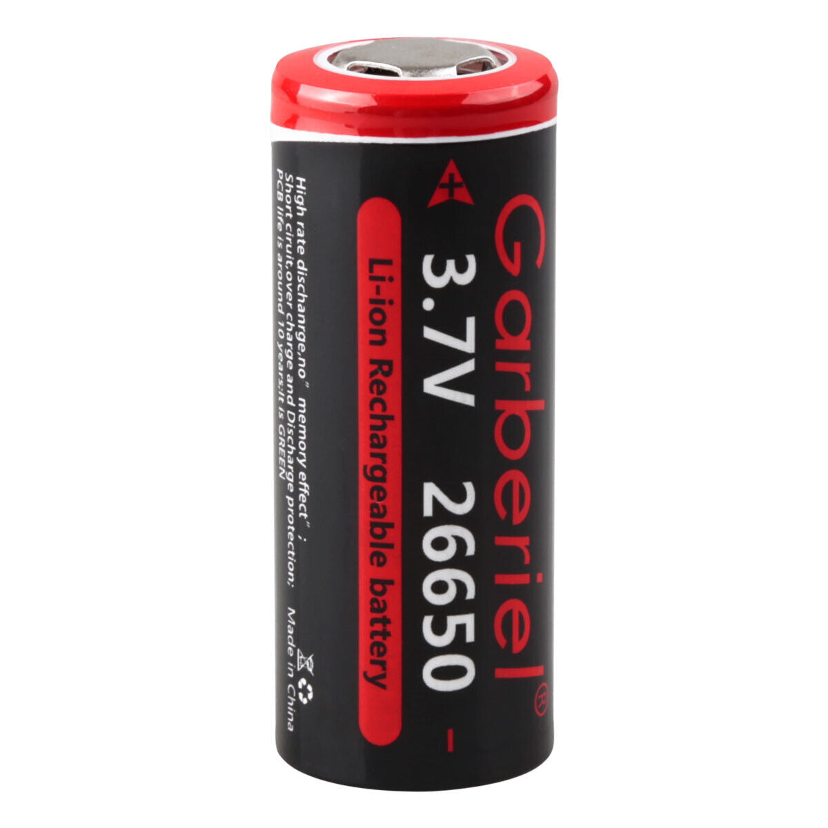 26650 Rechargeable Battery 3.7V Li-ion Flat Top 2 Pack