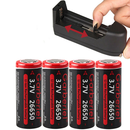 26650 Rechargeable Battery 3.7V Li-ion Flat Top 2 Pack