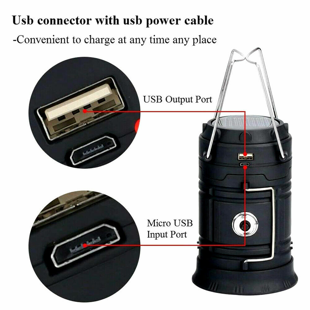 Rechargeable LED Camping Lantern – Solar USB, 3 Modes, 500LM