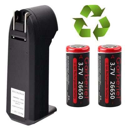 26650 Rechargeable Battery 3.7V Li-ion Flat Top 2 Pack