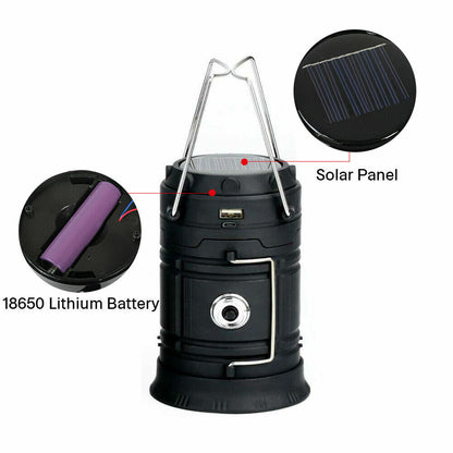 Rechargeable LED Camping Lantern – Solar USB, 3 Modes, 500LM