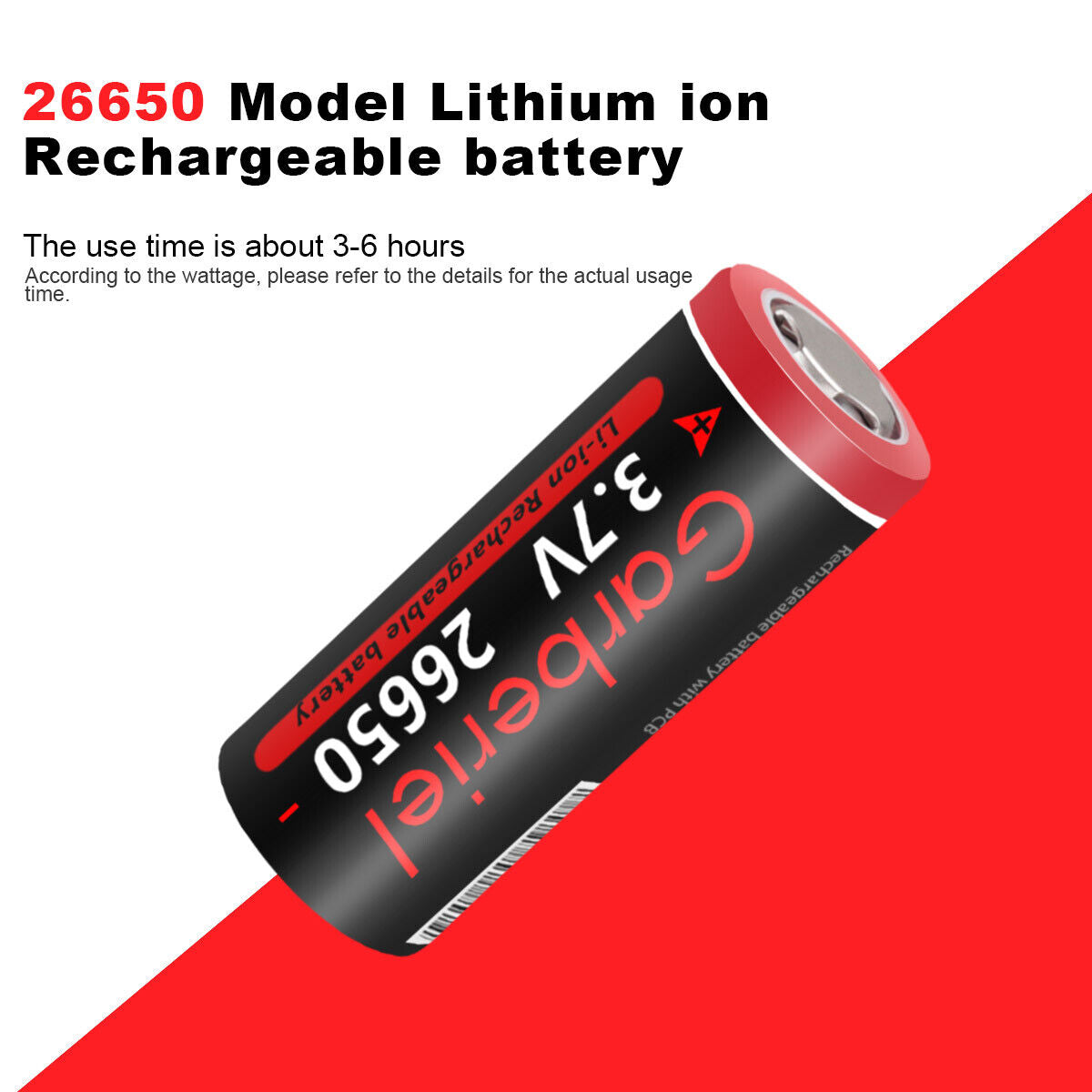 26650 Rechargeable Battery 3.7V Li-ion Flat Top 2 Pack