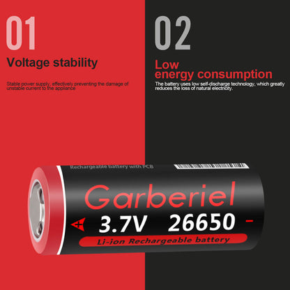 26650 Rechargeable Battery 3.7V Li-ion Flat Top 2 Pack