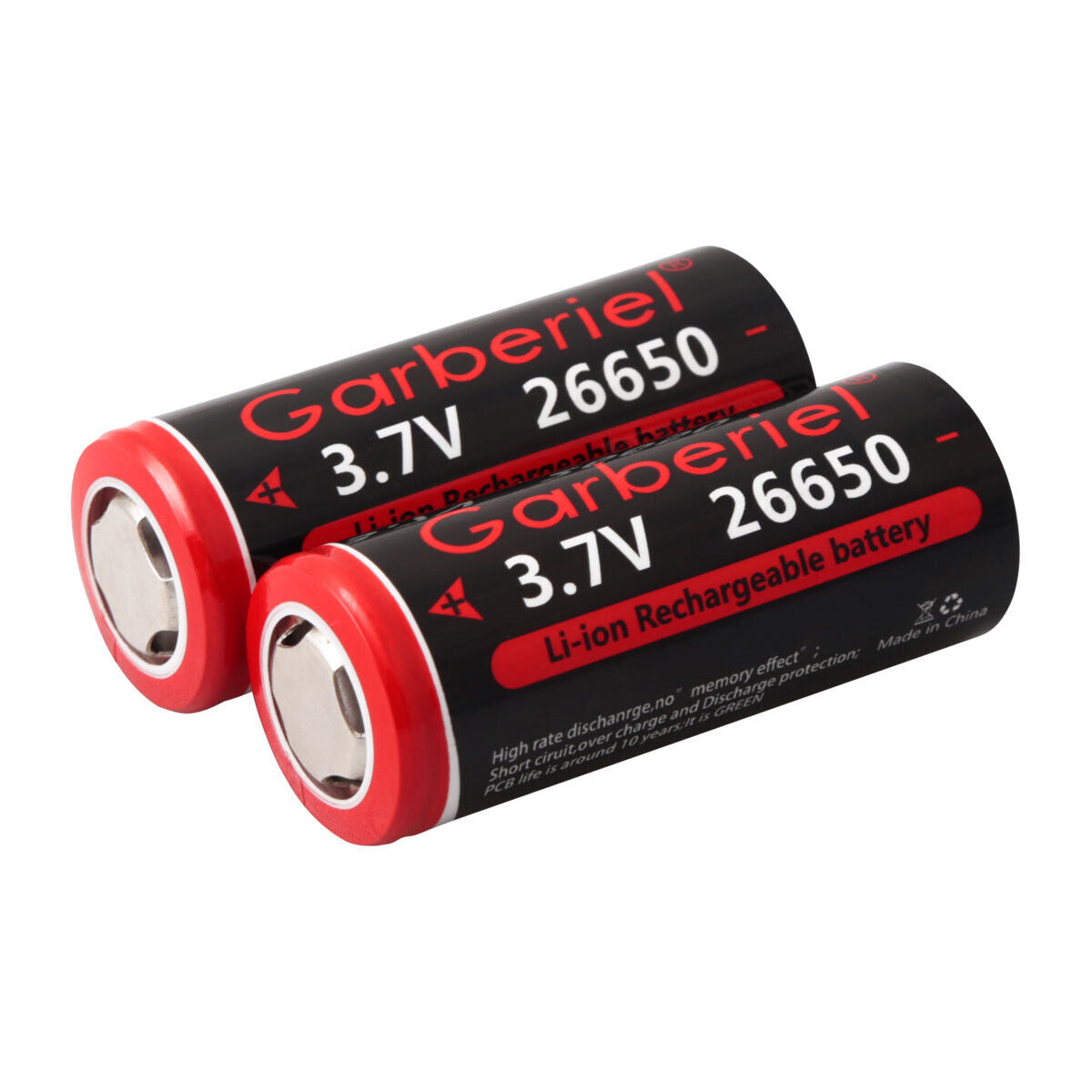 26650 Rechargeable Battery 3.7V Li-ion Flat Top 2 Pack
