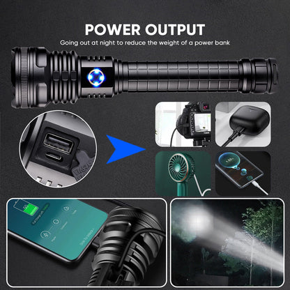 Rechargeable LED Flashlight XHP90 99000LM Tactical Torch Power Bank