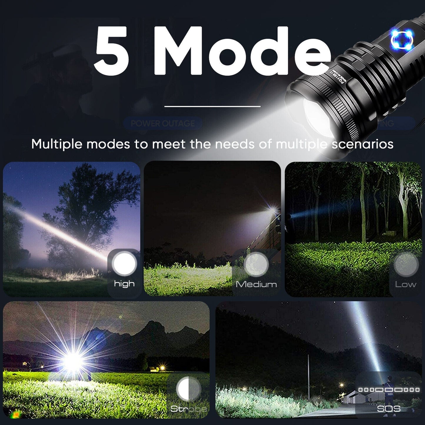 Rechargeable LED Flashlight XHP90 99000LM Tactical Torch Power Bank