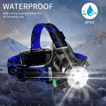 Rechargeable LED Headlamp 3-Mode IPX4 with Red Warning Light