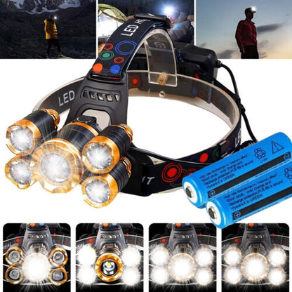 Rechargeable LED Headlamp 5x Cree T6 – IP65 Waterproof, 4 Modes