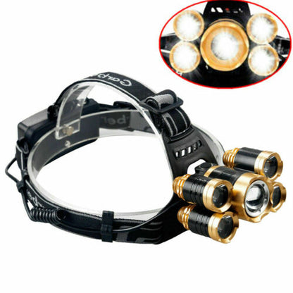 Rechargeable LED Headlamp 5x Cree T6 – IP65 Waterproof, 4 Modes