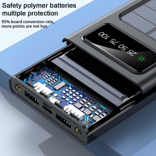 Solar Power Bank 30000mAh – 4 USB Ports, Built-In Cables & SOS Light