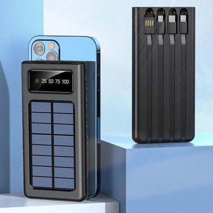 Solar Power Bank 30000mAh – 4 USB Ports, Built-In Cables & SOS Light