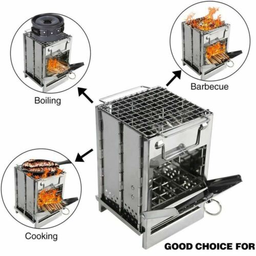 Camping Stove Portable Wood Burning – Foldable Stainless Steel BBQ Grill