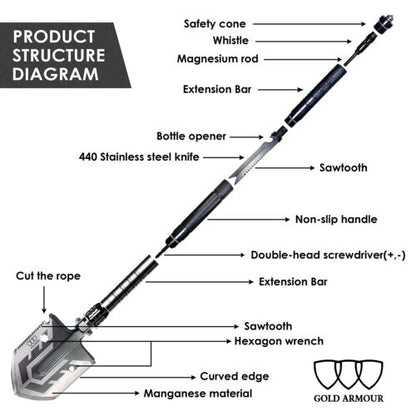 19-in-1 Military Folding Shovel Tactical Survival Camping Tool