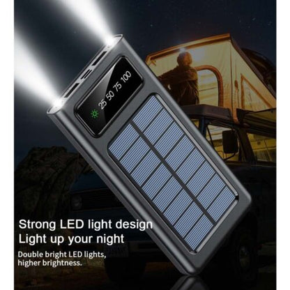 Solar Power Bank 30000mAh – 4 USB Ports, Built-In Cables & SOS Light