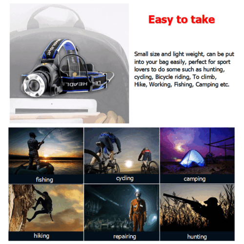 Rechargeable LED Headlamp 3-Mode IPX4 with Red Warning Light