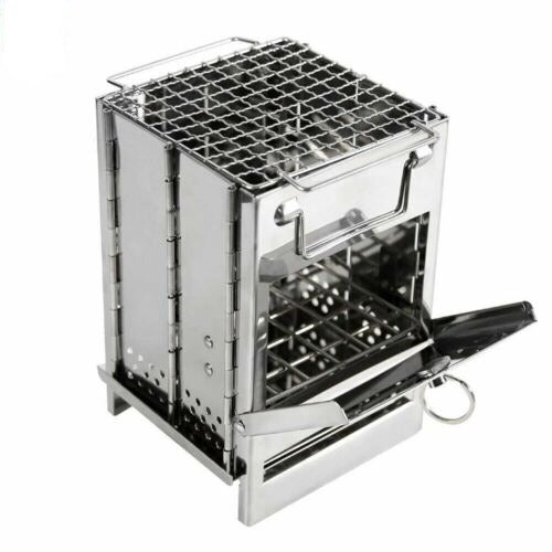 Camping Stove Portable Wood Burning – Foldable Stainless Steel BBQ Grill