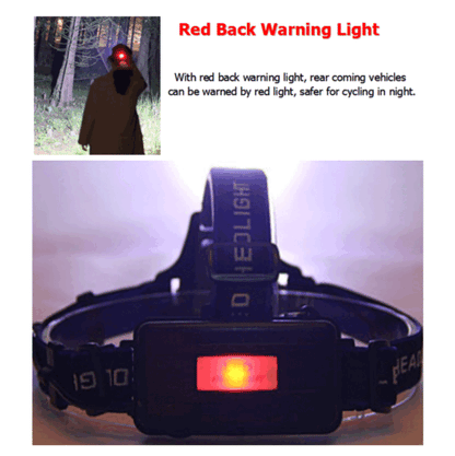 Rechargeable LED Headlamp 3-Mode IPX4 with Red Warning Light