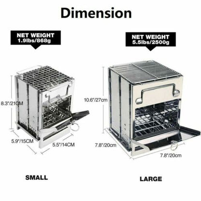 Camping Stove Portable Wood Burning – Foldable Stainless Steel BBQ Grill