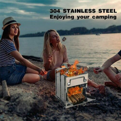Camping Stove Portable Wood Burning – Foldable Stainless Steel BBQ Grill